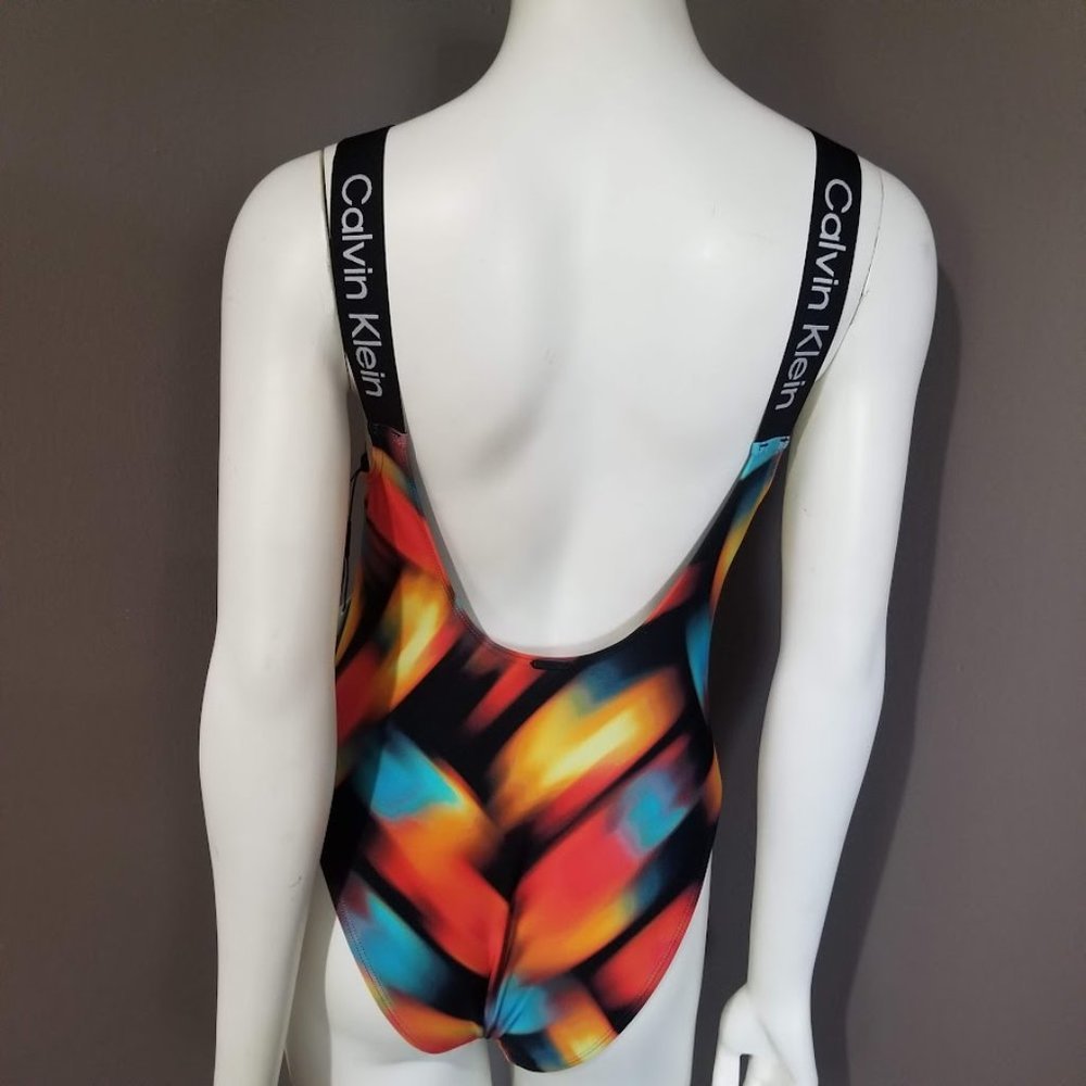 Calvin Klein Multicolor Abstract Scoop Neck One Piece Swimsuit Size Small - Picture 4 of 13